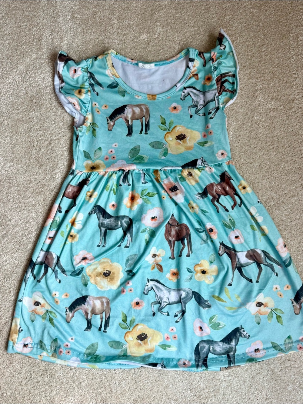 Amazon Aqua Horse & Floral Flutter-Sleeve Dress